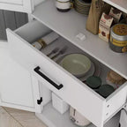Dispensa da Cucina Alta 183 cm con Ante a Scorrimento, Cassetto e Ripiani Regolabili, Bianca