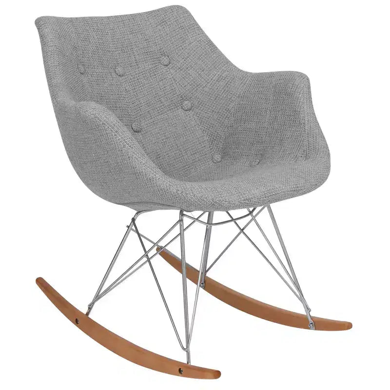 Nursery Rocking Chair with Upholstered Seat and Ash Wood Legs