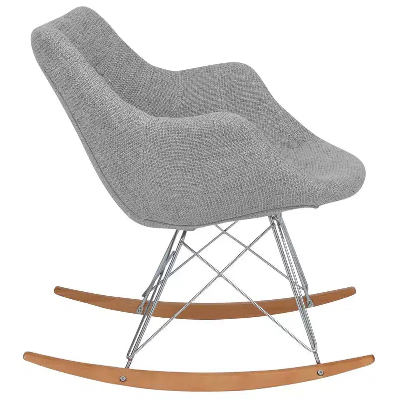 Nursery Rocking Chair with Upholstered Seat and Ash Wood Legs