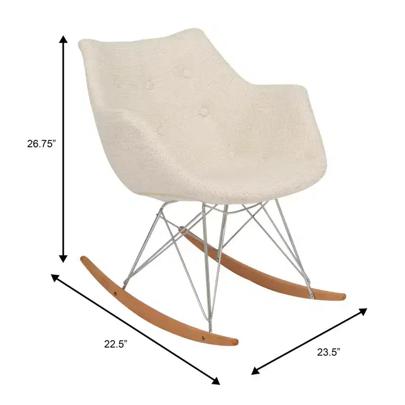 Nursery Rocking Chair with Upholstered Seat and Ash Wood Legs