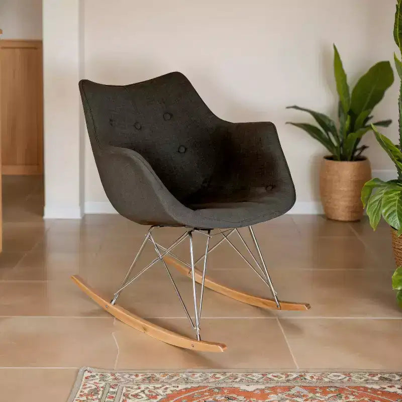 Nursery Rocking Chair with Upholstered Seat and Ash Wood Legs