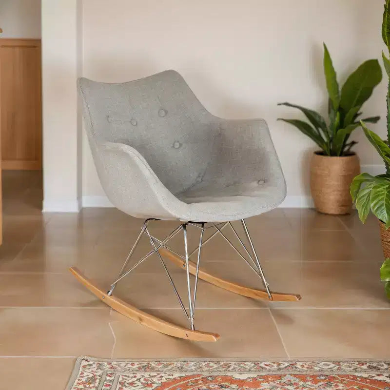 Nursery Rocking Chair with Upholstered Seat and Ash Wood Legs