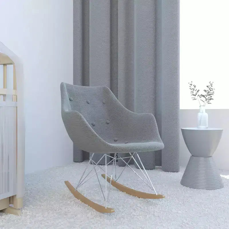 Nursery Rocking Chair with Upholstered Seat and Ash Wood Legs