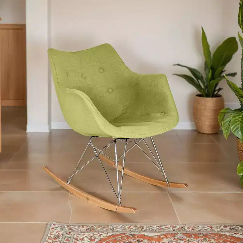 Nursery Rocking Chair with Upholstered Seat and Ash Wood Legs