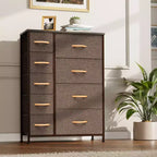 Crestlive Products 9 Drawers Dresser for Bedroom Vertical Dresser Storage Tower with Sturdy Steel Frame Wood Top Easy Pull Fabric Bins Wood Handles