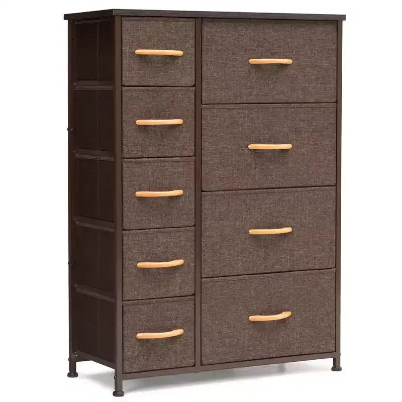 9-Drawer Vertical Dresser Storage Tower with Steel Frame and Wood Top
