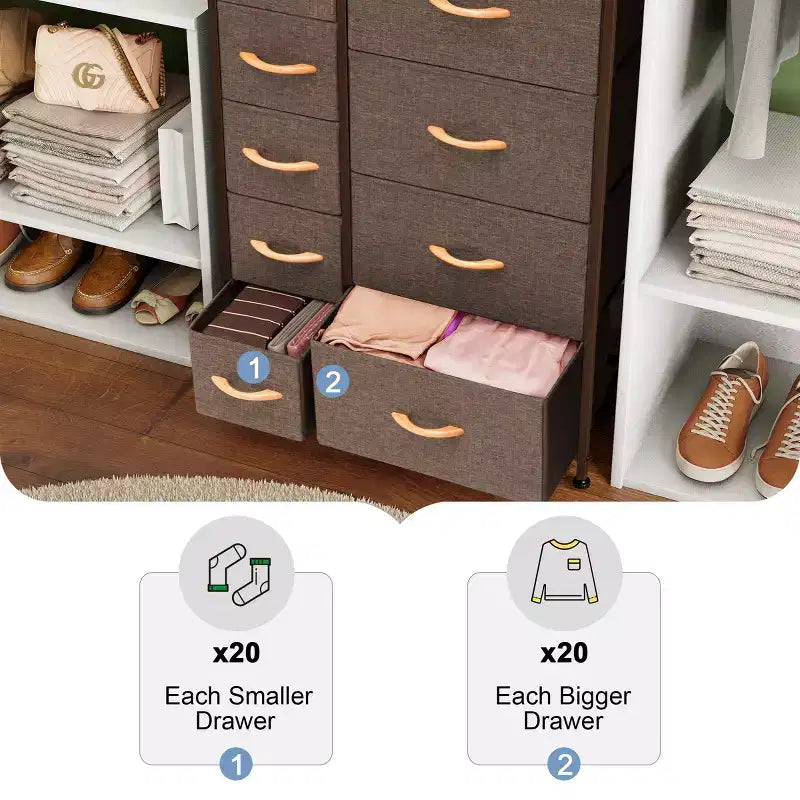 9-Drawer Vertical Dresser Storage Tower with Steel Frame and Wood Top