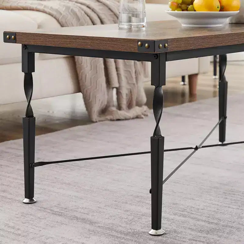 Rectangle Coffee Table with X-Shaped Metal Frame, Rustic Brown