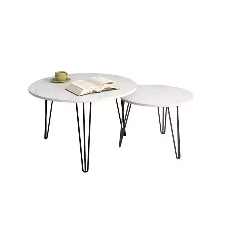 Round Nesting Coffee Table Set of 2 with Metal Base