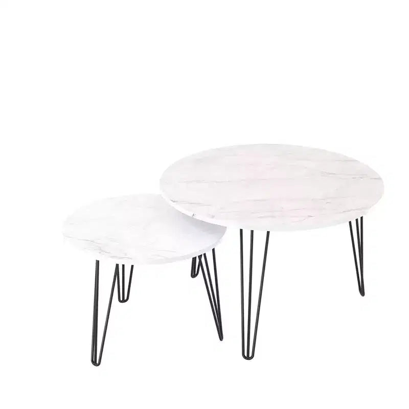 Round Nesting Coffee Table Set of 2 with Metal Base