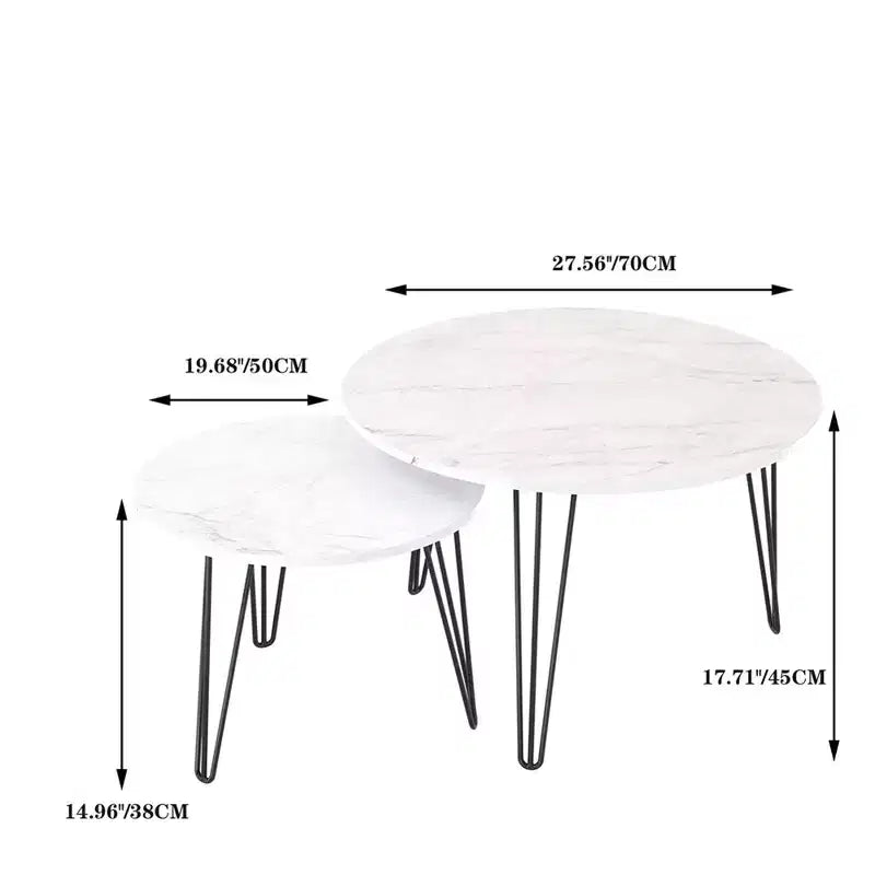 Round Nesting Coffee Table Set of 2 with Metal Base