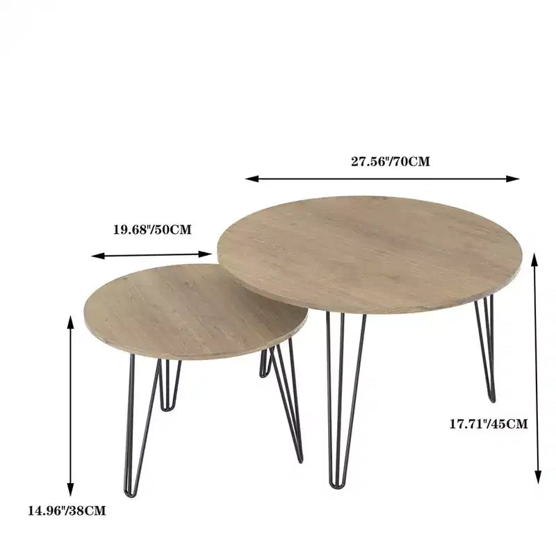 Round Nesting Coffee Table Set of 2 with Metal Base
