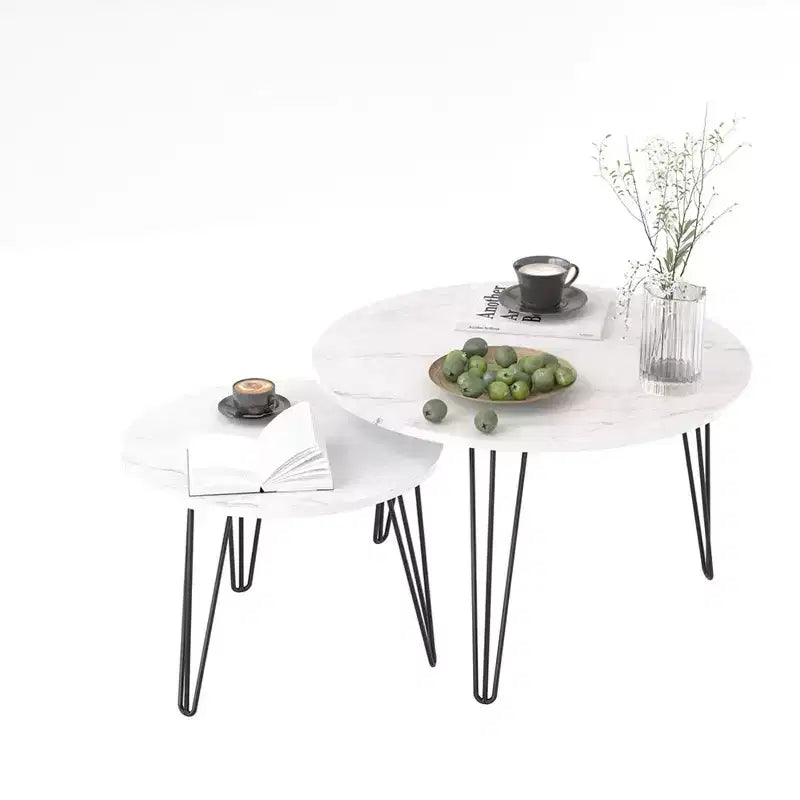 Round Nesting Coffee Table Set of 2 with Metal Base