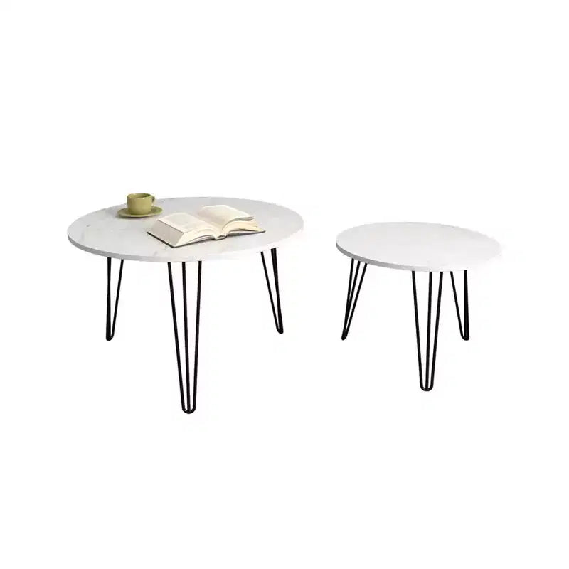 Round Nesting Coffee Table Set of 2 with Metal Base