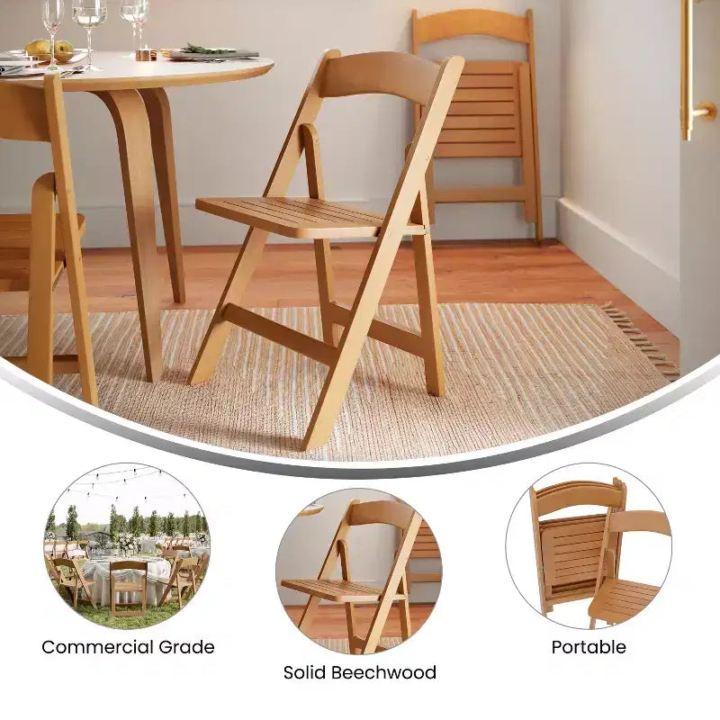 Solid Wood Folding Dining Chair - Set of 2