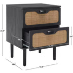 Comodino a 2 cassetti con rete in rattan