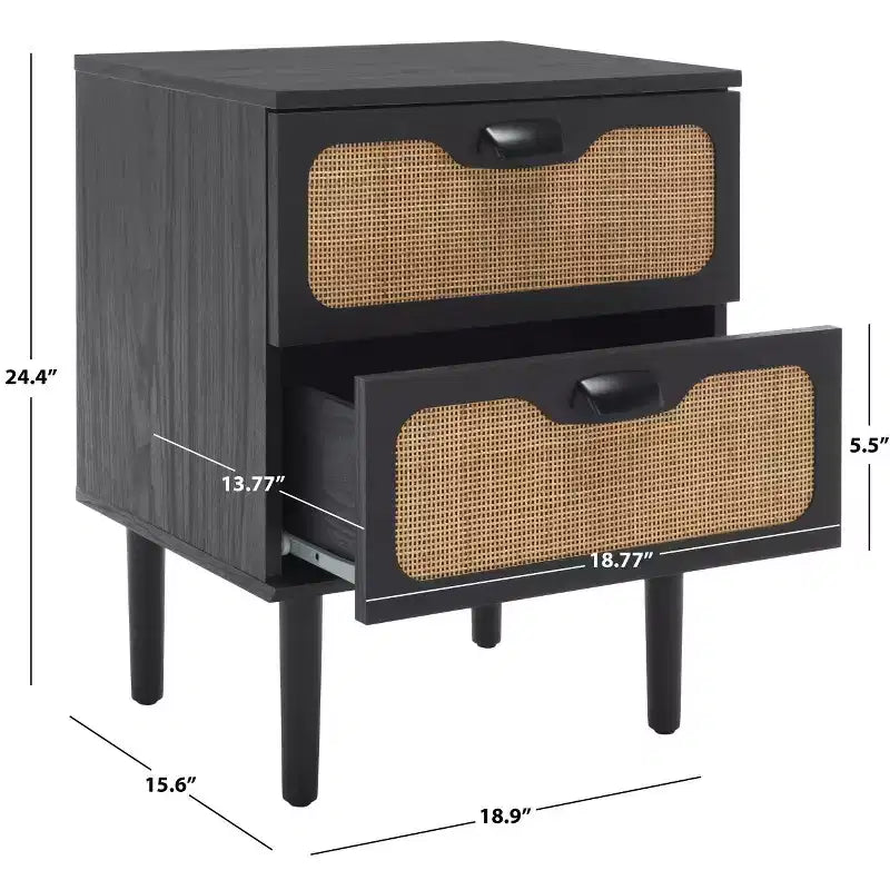 2-Drawer Nightstand with Rattan Mesh