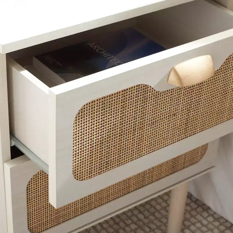 2-Drawer Nightstand with Rattan Mesh
