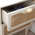 Comodino a 2 cassetti con rete in rattan