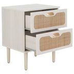 Comodino a 2 cassetti con rete in rattan