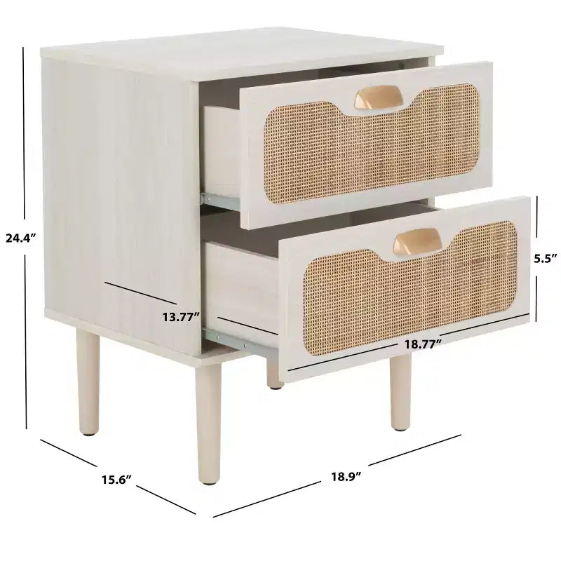 2-Drawer Nightstand with Rattan Mesh