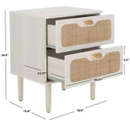 Comodino a 2 cassetti con rete in rattan