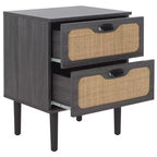 Comodino a 2 cassetti con rete in rattan
