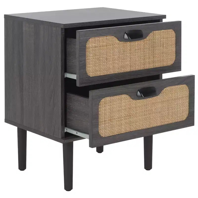 2-Drawer Nightstand with Rattan Mesh