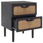 Comodino a 2 cassetti con rete in rattan