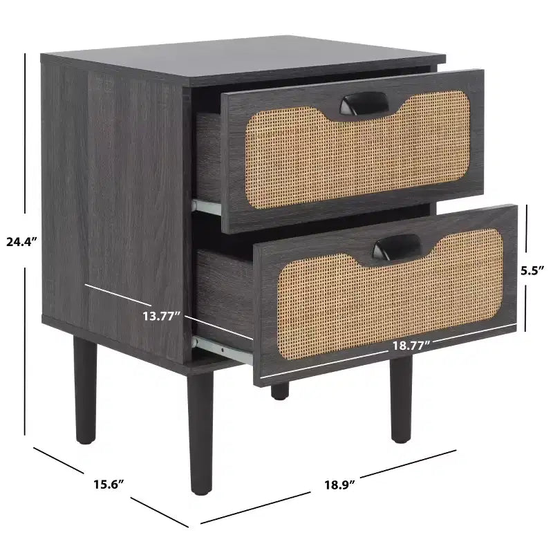 2-Drawer Nightstand with Rattan Mesh