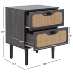 Comodino a 2 cassetti con rete in rattan