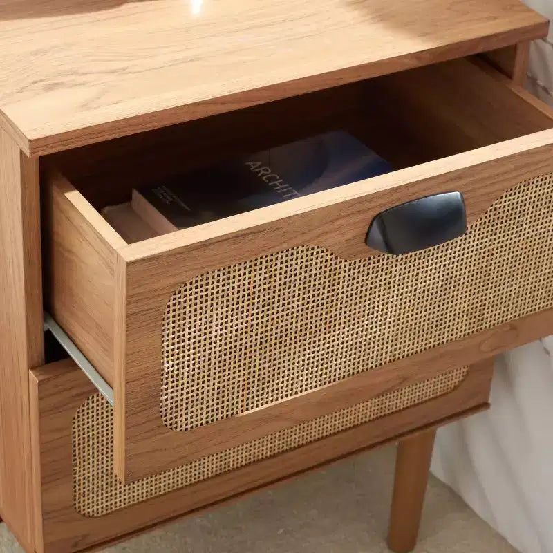 2-Drawer Nightstand with Rattan Mesh