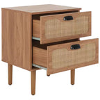 Comodino a 2 cassetti con rete in rattan