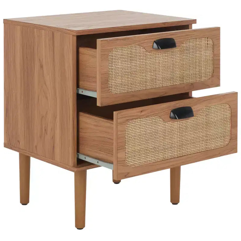 2-Drawer Nightstand with Rattan Mesh