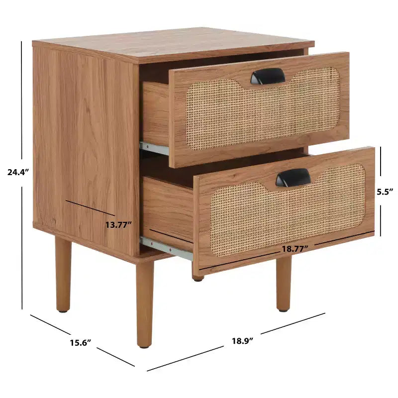2-Drawer Nightstand with Rattan Mesh