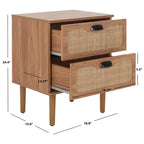 Comodino a 2 cassetti con rete in rattan