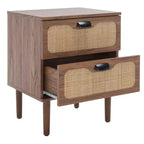 Comodino a 2 cassetti con rete in rattan