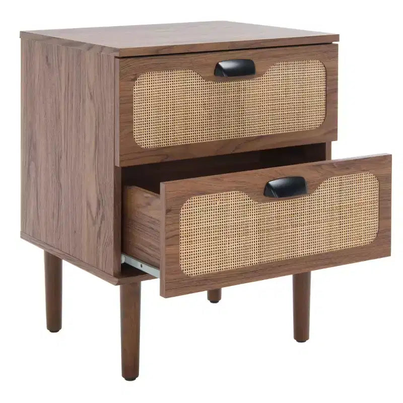 2-Drawer Nightstand with Rattan Mesh