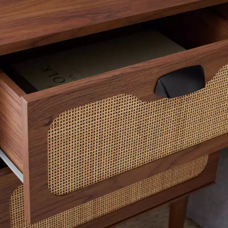2-Drawer Nightstand with Rattan Mesh