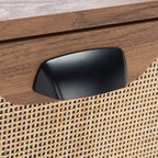 Comodino a 2 cassetti con rete in rattan