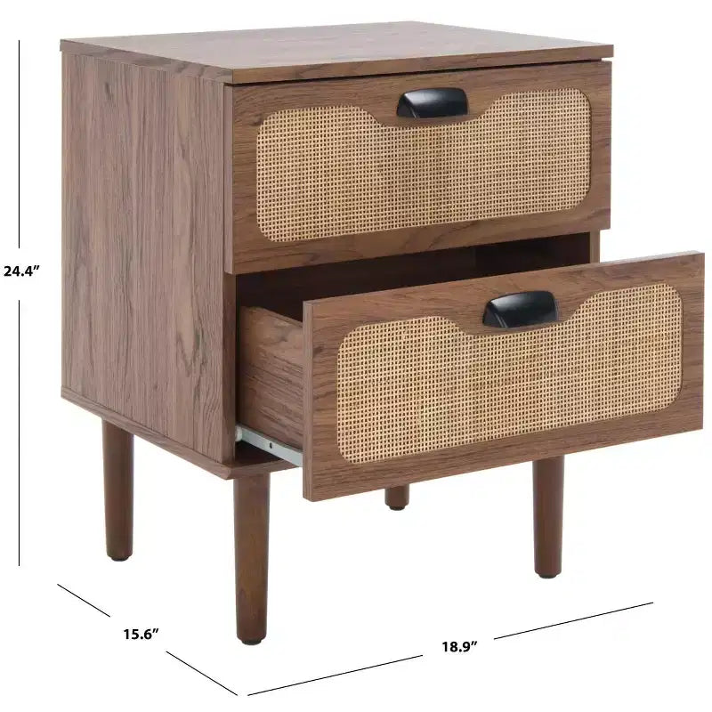 2-Drawer Nightstand with Rattan Mesh