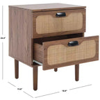 Comodino a 2 cassetti con rete in rattan