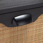 Comodino a 2 cassetti con rete in rattan