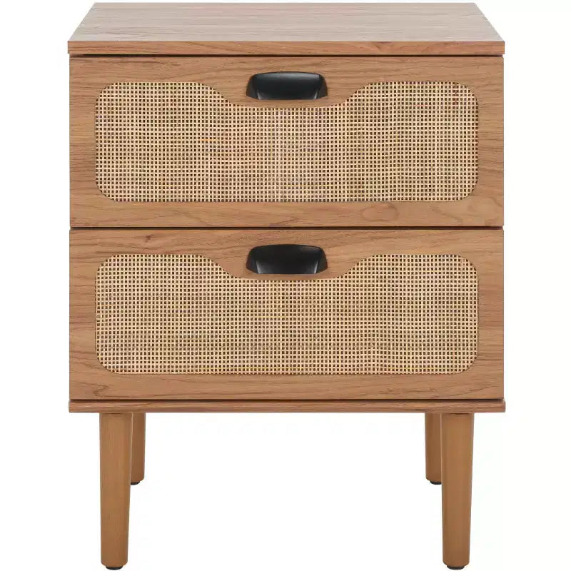 2-Drawer Nightstand with Rattan Mesh