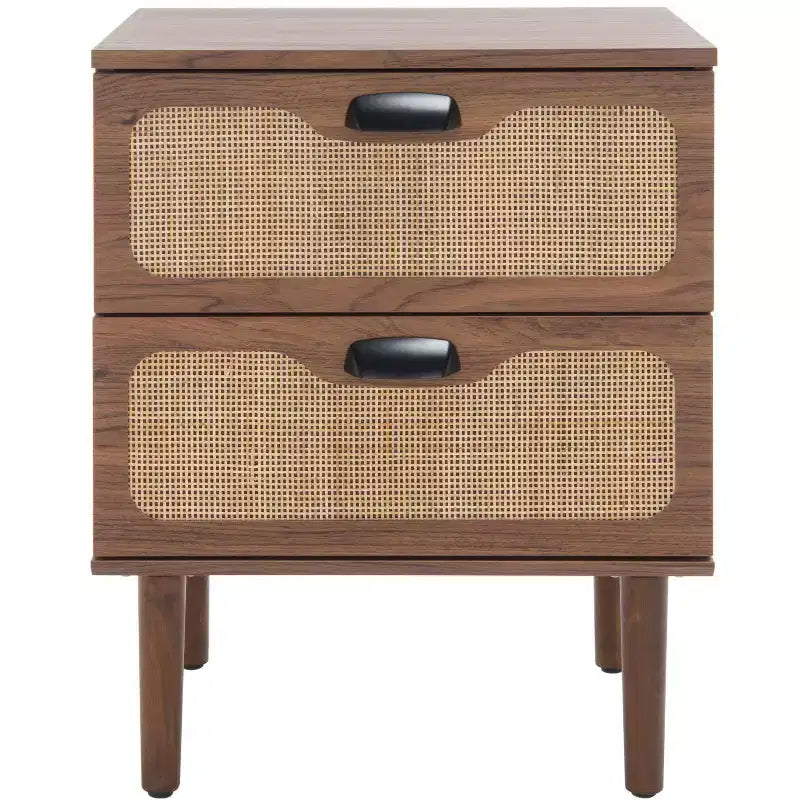 2-Drawer Nightstand with Rattan Mesh