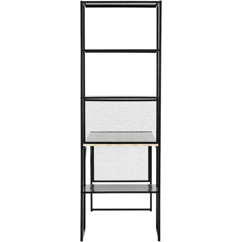 Black Industrial Writing Desk with Open Shelves