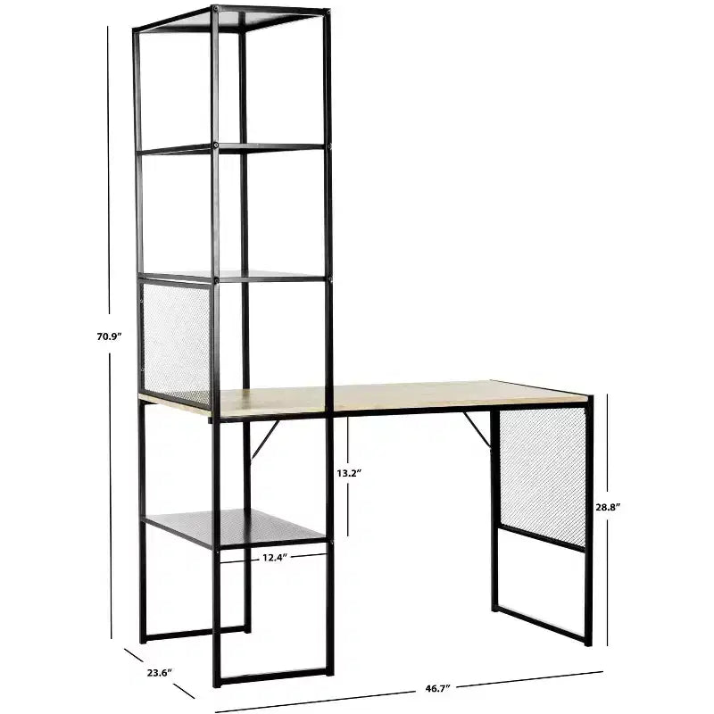 Black Industrial Writing Desk with Open Shelves