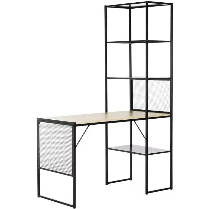 Black Industrial Writing Desk with Open Shelves