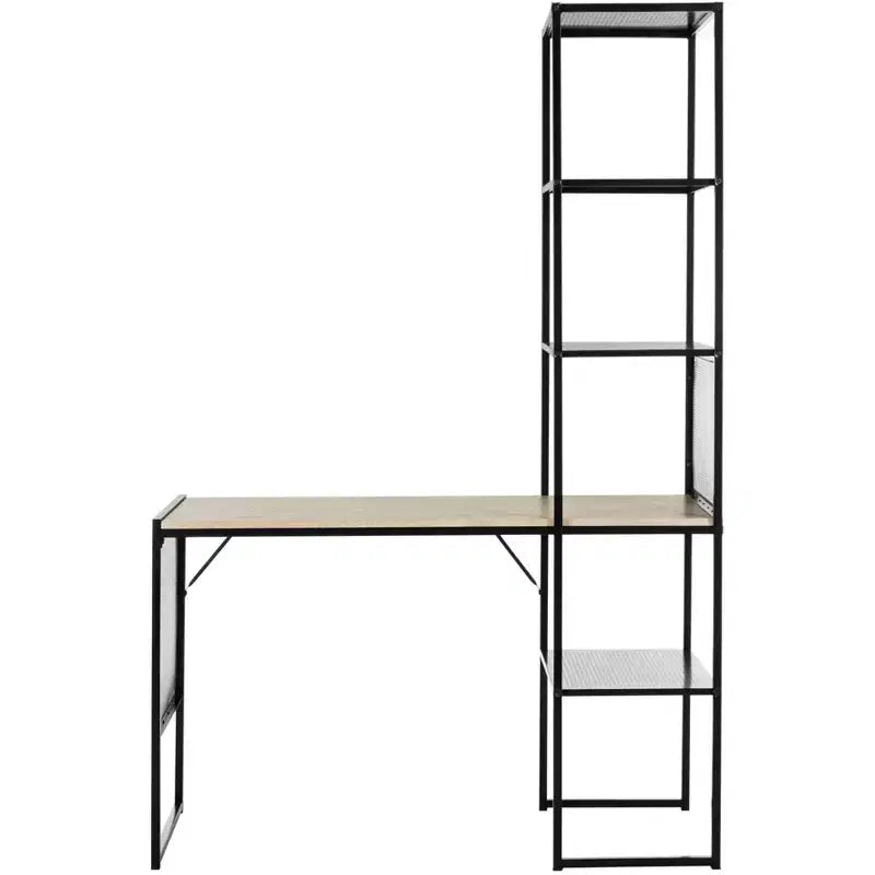 Black Industrial Writing Desk with Open Shelves