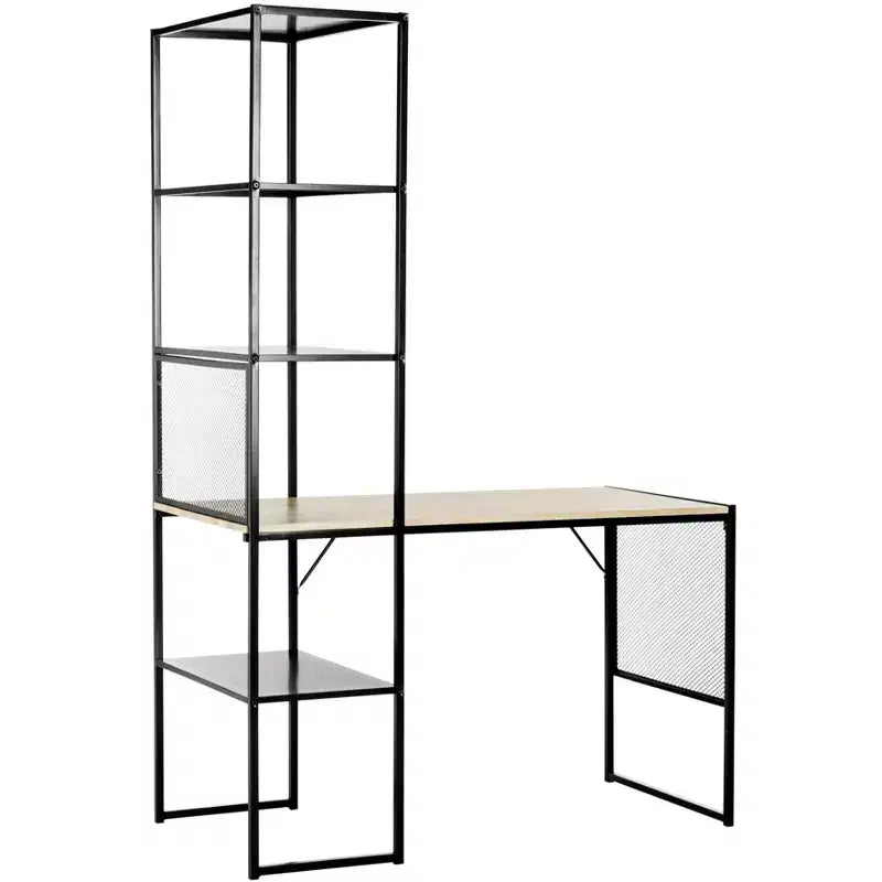 Black Industrial Writing Desk with Open Shelves